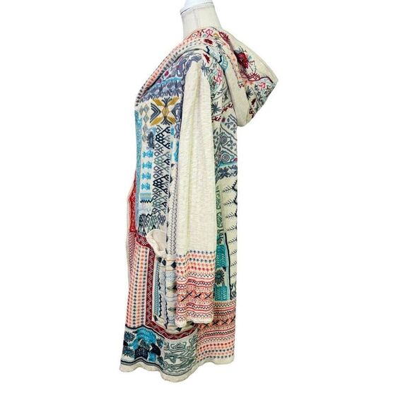 BIYA Johnny Was Floral Embroidered Open Front Hooded Cardigan Multicolor Medium - Picture 3 of 13